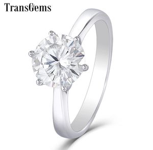 Transgems 14K 585 Gold White Moissanite Diamond Conting Ring para mujeres Joyas finas Centro 2ct F Color MOISSANITE RING Y19061203302143