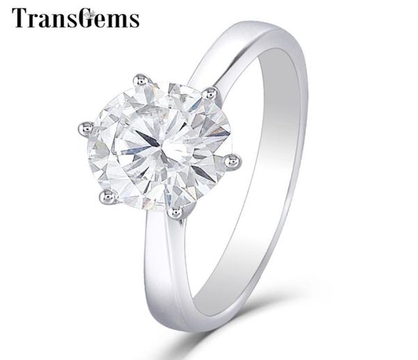 Transgems 14K 585 Gold White Moissanite Diamond Conting Ring para mujeres Centro de joyería fina 2ct F Color Moissanite Anillo Y19061201036361