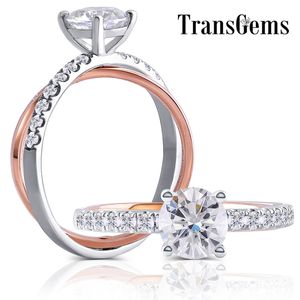 Transgems 14K 585 Centre d'or rose blanc 6,5 mm 1ct GH Couleur avec accents Bague de fiançailles pour femmes Bague en or bicolore Y200620