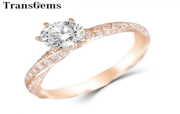 Transgems 14k Gold de rosa 1ct 65 mm F Color Anillo de compromiso de moissanite para mujeres Anillo de damas de oro rosado con moissanite y19064639527