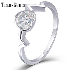 Transgems 14K or blanc 0,7ct F couleur coeur forme bague de fiançailles Moissanite pour femmes cadeaux de mariage Dailywear Fine Jewelry Y200620