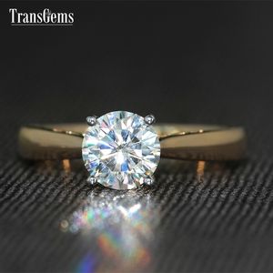 Transgems 14k Or Blanc 1 Carat Diamètre 6,5 mm F Couleur Moissanite Bague de Fiançailles Pour Femmes Solitare Élégant Bande De Luxe Y200620