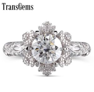 Transgems 14K Or blanc 1ct Centre 65 mm f Color Moisanite Engagement Anneau de mariage Solitare avec accents y190612039632802