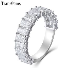 Transgems 14K Or Blanc 2/3 Eternity Wedding Band 3X5MM F Couleur Radiant Coupe Moissanite Diamant Bague de Mariage pour Femmes Cadeau Y200620