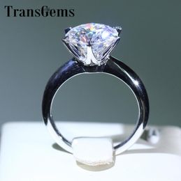 Transgems 14K Or blanc 3 carats de diamètre 9 mm f Color Moisanite Engagement Ring pour les femmes Solitare Engagement Ring Y190612032566844