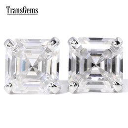 Transgems Pendientes de diamantes Moissantie con talla Asscher de oro blanco de 14 quilates para mujer 4CTW 7MM Asscher 2ct cada uno Moissanite F Color Y20062280