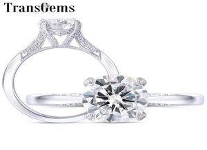 Transgems 14K White Gold Center 15ct 75 mm Ronde F Color Moissanite Ring met accenten voor vrouwen Vintage Engagement Bridal Set Y191187761