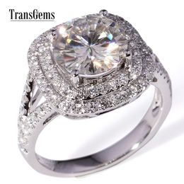 Transgems 14K White Gold Center 3 karaatdiameter 9 mm f kleur verlovingsring voor vrouwen doulble halo verlovingsring y200620