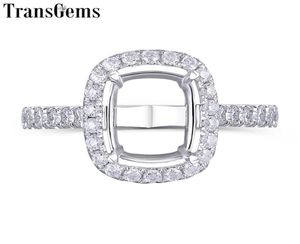 Transgems 14K White Gold Halo Type Ring Semi Mount zonder een 79 mm kussen edelsteen maar met Moissanite -accenten Aangepaste ring Y18479487