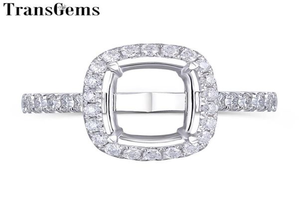 Transgems de 14k Gold de oro blanco Halo Ring Semi monte sin una piedra preciosa de cojín de 79 mm pero con acentos de moissanita anillo personalizado Y133324577