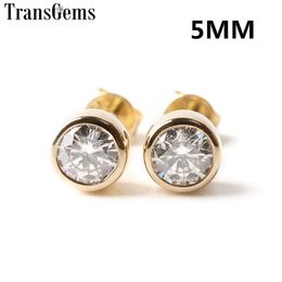 TransGems 18K 750 Or jaune 1 TCW 5mm F Couleur Clair Moissanite Boucles d'oreilles Vis Back Lunette Réglage pour Femmes Bijoux Y200620