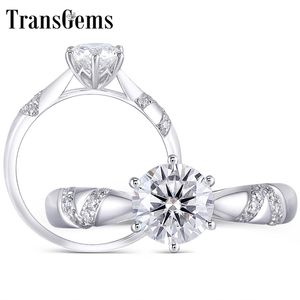 Transgems 1CT 6,5 mm f kleur verlovingsring 14k wit goud voor vrouwen bruiloft geschenk dames ring y200620