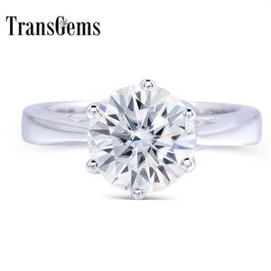 Transgems 2 ct ct 8mm Engagement Wedding Moissanite Ring Lab Grown Diamond Ring voor vrouwen in 925 Sterling Zilver voor vrouwen Y200276u