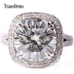 Transgems 5 karaat lab gekweekte diamant bruiloft verlovingsring met lab diamantaccenten Solid 14K witgoud voor vrouwen Y200620