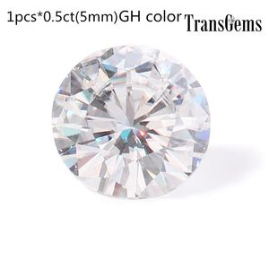 TransGems 5mm 0,5ct Carat GH-kleur Ronde Brilliant Cut Lab Gegroeide Moissanite Losse Steentest Positief