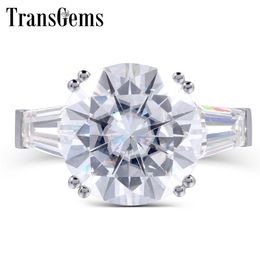 TransGems Grande Taille Solide Or Blanc 14K 8ct ct 13mm Diamètre F Couleur Moissanite Trois Pierre Bague de Fiançailles pour les Femmes Mariage Y200620