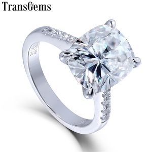 TransGems Big Stone 14K 585 Witgoud 5ct Carat 9x11 Kussen Snijd FG Color Moissanite Verlovingsring voor vrouwen Huwelijksgeschenk Y200620