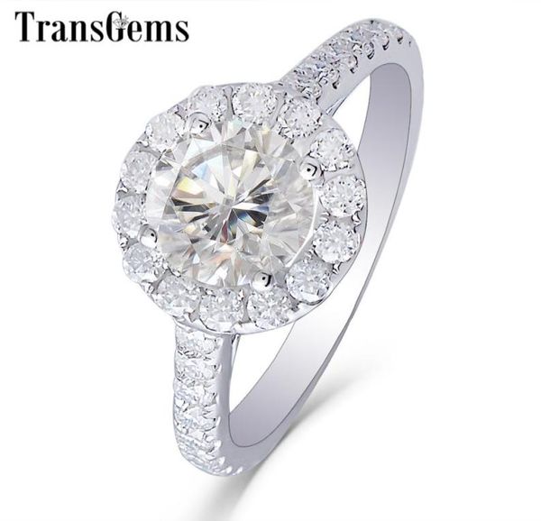 TRANSGEMS CENTRE 1CT HALO MISSANITE DÉGAGNE DE LIGNEMENTS 14K GOL WHITE GH COULEUR 65 mm Moissanite avec accents pour femmes bijoux Y19068954898