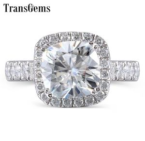 Transgems Center 2CT 75mm GH Color Cushion Cut Halo Betrokkenheid voor vrouwen platina vergulde zilveren sterling zilver 925 Ring Gift Y199408089