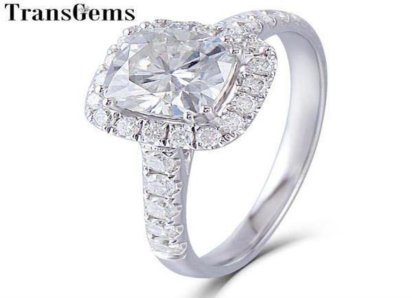 TRANSGEMS CENTRE 2CT HALO MISSANIT CONNECTION DANGE 14K 585 OR BLANC 75 mm Sqaure Coussin Coup FG Color Moisanite Ring Wedding Y8406731