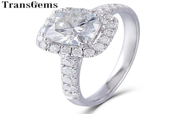 TRANSGEMS CENTRE 2CT HALO MISSANIT CHAGNE DE COMMANDE 14K 585 OR BLAND 75 mm Sqaure Coussin Coup FG Color Moisanite Ring Wedding Y2508085