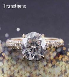 Transgems Center 4ct Moissanite Diamond verlovingsring Goud voor vrouwen 14K 585 Geelgoud 10 mm Diameter F Kleur Moissanite Y190611988968