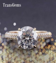 TRANSGEMS CENTRE 4CT MISSANITE DIAMOND DIAMANT RING GOLD POUR FEMMES 14K 585 JAUNE GOLLE 10 mm de diamètre F Color Moissanite Y190611988968