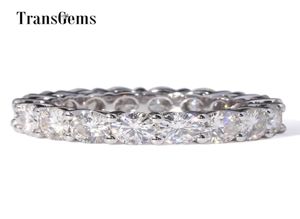 Transgems Classic 14K 585 White Gold 4mm f Color Moissanite Eternity Wedding Band for Women Gift Empilable Eternity Band Y190612039847457