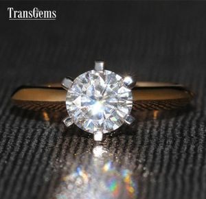 Transgems Classic 14k Gold blanco 1 diámetro de quilates 65 mm F Color MOISSANITE Ring de compromiso para mujeres Anillo de compromiso solitario Y1909943652