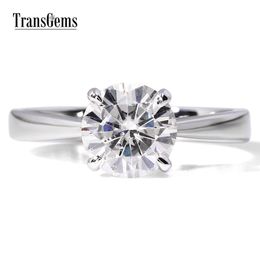 TransGems Classic Solitare Engagement Ring 14K White Gold 1CT CT 6,5 mm F kleur verlovingsring voor vrouwen bruiloft Y200620