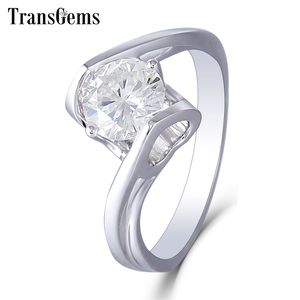 Transgems Élégant 18K AU750 Centre Or Blanc 6.5mm F Incolore Solitaire Moissanite Bague de Fiançailles pour les Femmes Y200620