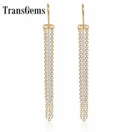 Transgems Fashion Earrings 14K 585 Geelgoud 3,5 mm F kleur VVS oorbellen voor vrouwen lange gouden oorbellen y200620