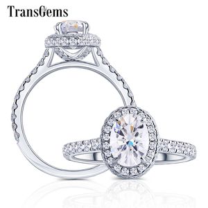 Transgems Luxury 14K 585 Wit goudcentrum 5*7 mm ovale f kleurbetrokkenheidsring voor vrouwen goud ring fijne sieraden y200620