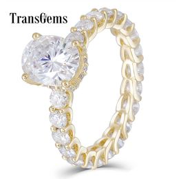 Transgems Luxury 18K Jaune Or 2ct 9 * 7mm Excellente bague de fiançailles de moissanite de couleur F Moissanite pour femmes avec bande d'éternité Y200620