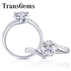 Transgems Gold Engagement Ring voor vrouwen Center 1CT 6,5 mm F Kleur 14K 585 Wit goudring voor bruiloft Gift Y200620