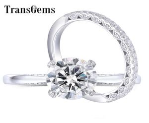 Transgems Moisanite Vintage Bridal Ring Set Center 15CT 75 mm f Color Moissanite 14K Ring Gold White Set pour les femmes Mariage Y19062299363