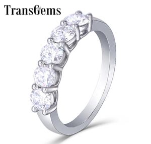 Transgems geplatineerd sterling zilver 125ctw 4 mm Gh kleur Moissanite halve eeuwigheid trouwring voor vrouwen jubileum Y1906121155741