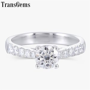 Transgems Solide 14K 585 Or Blanc 0.6ct 5.5mm F Couleur Moissanite Bague de Fiançailles pour les Femmes Cadeau de Mariage Y200620