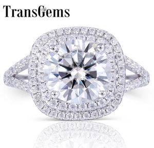 Transgems solide 14K 585 White Gold Center 3Ct Moisanite Diamond Double Halo Ring avec accents Bijoux fins pour les femmes Y190612034365261