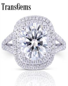 Transgems solide 14K 585 White Gold Center 3Ct Moisanite Diamond Double Halo Ring avec accents Bijoux fins pour les femmes Y190612039637684