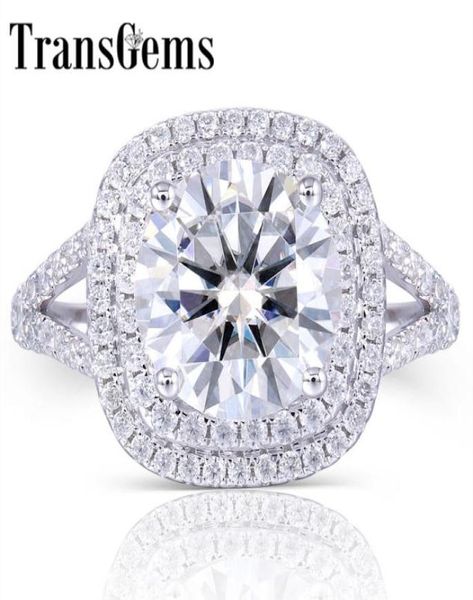 Transgems solide 14K 585 White Gold Center 3Ct Moisanite Diamond Double Halo Ring avec accents Bijoux fins pour les femmes Y190612039637684