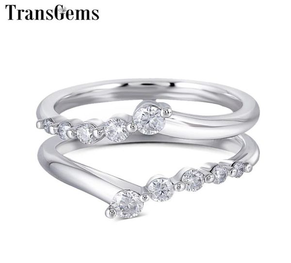 Transgems solide 14K 585 White Gold Ladies Rague de mariage F Color Moisanite Ring pour les femmes Band de mariage empilables pour 1ct Ring Y19066338012