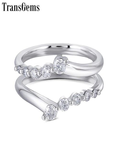 Transgems solide 14K 585 White Gold Ladies Rague de mariage F Color Moisanite Ring pour les femmes Band de mariage empilables pour 1ct Ring Y19065656689