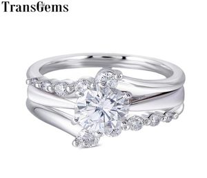 Transgems Solid 14K White Gol Center 1CT Carat 65 mm f Color Moisanite Engagement Bridal Set avec accents Moissanite 2 pièces Y199728409