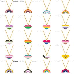Transgenre arc-en-ciel Pansexuelle fierté Gendenderaqueer Pride Asexual Pendentif collier Collier coeur arc-en-ciel pour femmes bijoux