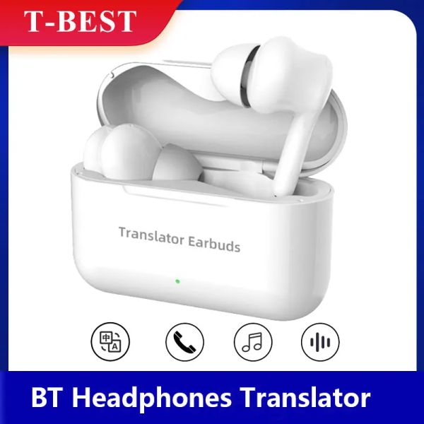 Traductor M6 Auriculares inalámbricos Auriculares BT Brots de los orejas Traductor con micrófonos de carga Soporte de la traducción en tiempo real en 71 idiomas