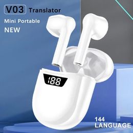 Traducteur V03 Bluetooth en temps réel 144 écouteurs de traduction de langue écouteurs de traduction mutuelle intelligents hors ligne instantanés pour les voyages d'affaires
