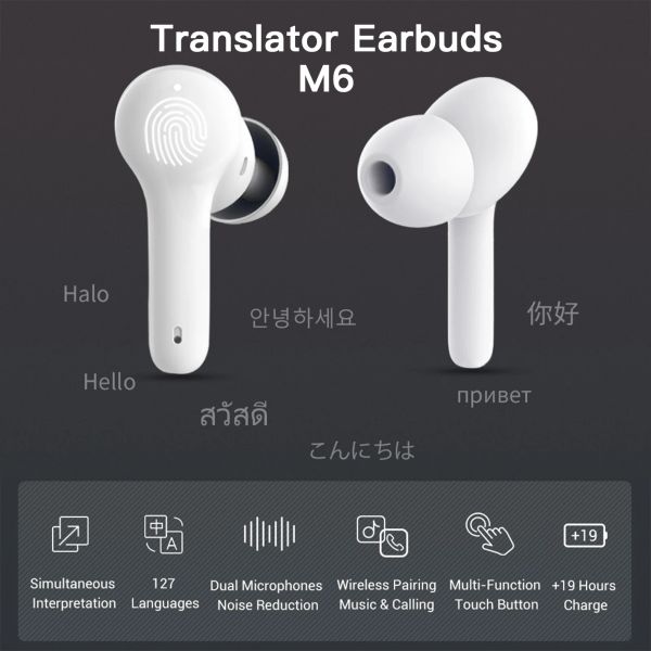 Traductor Wireless Translator auriculares BT Auriculares Brots con micrófonos de carga de la carcasa Soporte de traducción en tiempo real en 71 idiomas