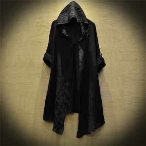 Manteau en lin translucide Trench mince hommes gothique long manteau Stranger Things mystérieux Dustcoat hommes Cardigan printemps été veste 220818