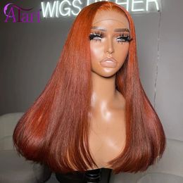 Transparent 13x4 13x6 Perruque frontale en dentelle Ginger orange raide perruques de cheveux humains pour femmes noires pré-cueillie 5x5 Wig Fermeure en dentelle 240416